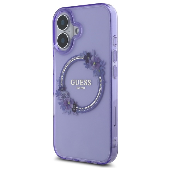 Guess GUHMP16SHFWFCU iPhone 166.1" fioletowy/purple hardcase IML Flowers Wreath MagSafe