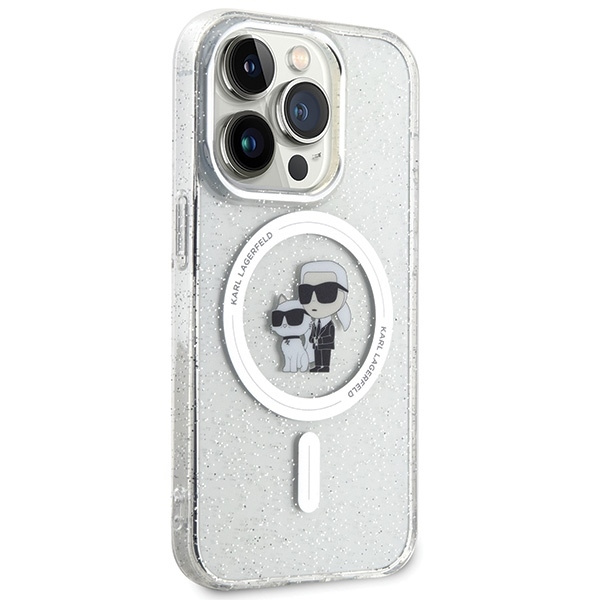 Etui Karl Lagerfeld Karl&Choupette Glitter MagSafe na iPhone 15 Pro - przezroczyste