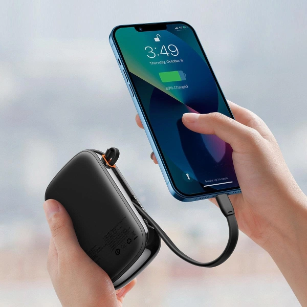 Baseus Qpow Digital Display powerbank z szybkim ładowaniem 20000mAh 20W QC/PD/SCP/FCP z wbudowanym kablem Lightning czarny