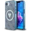 Etui Guess IML Metal Glitter 4G Circle   Triangle MagSafe do iPhone 16e niebieski