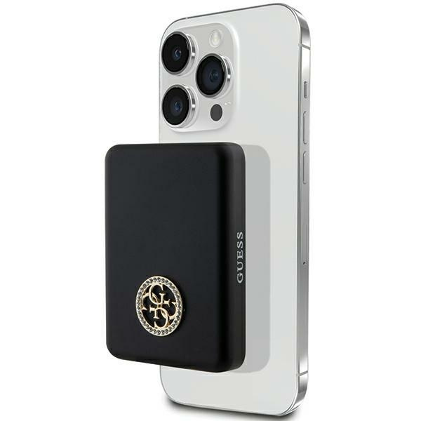 Guess Powerbank indukcyjny 15WGUPBM5AL4DMK 5000mAh czarny/black MagSafe 4G Strassed Metal Logo