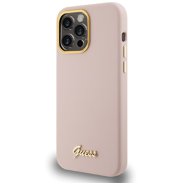 Guess GUHCP15XSMBSLP iPhone 15 Pro Max 6.7" różowy/pink hardcase Silicone Script Metal Logo & Frame