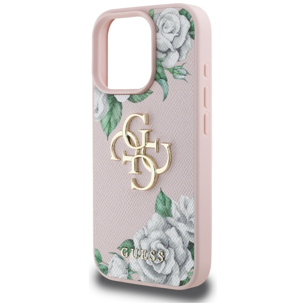 Etui Guess Grained Roses Big 4G logo do  iPhone 16 Pro Max różowy