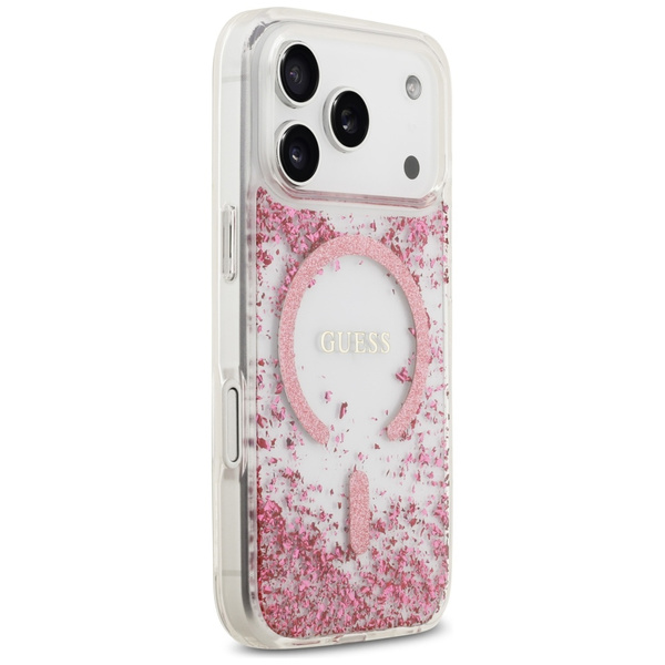 Etui Guess Resin Bottom Glitter MagSafe  do iPhone 17 Pro różowy