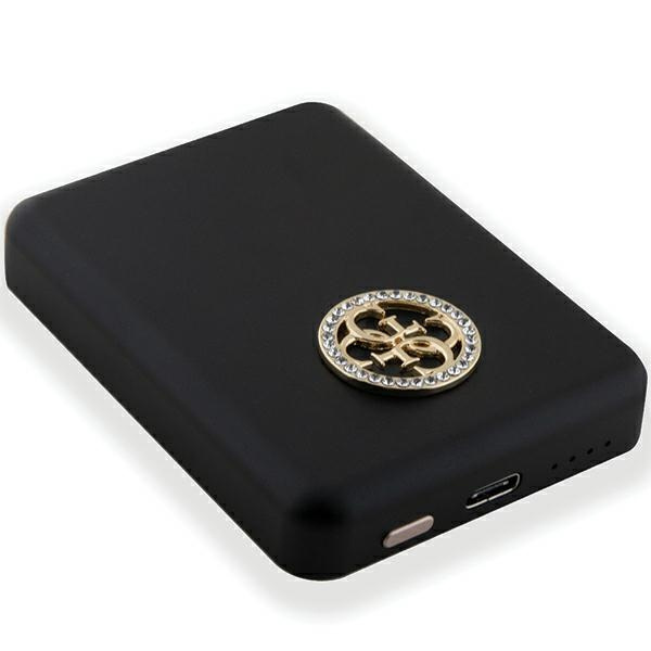 Guess Powerbank indukcyjny 15WGUPBM5AL4DMK 5000mAh czarny/black MagSafe 4G Strassed Metal Logo