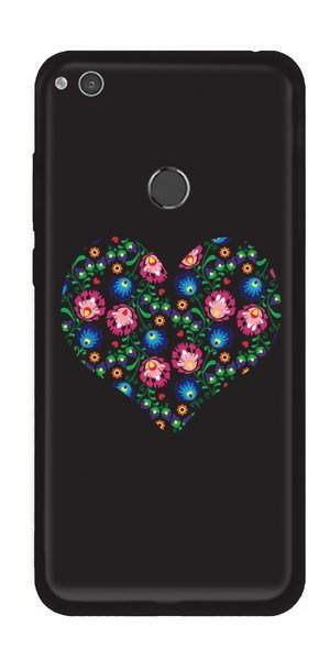 CASEGADGET CASE OVERPRINT FOLK HEART BLACK FLOWERS HUAWEI P8 LITE 2017 / P9 LITE 2017