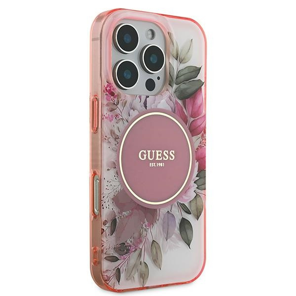 Guess GUHMP16XHFWBDCEP iPhone 16 Pro Max6.9" różowy/pink hardcase IML Flower & Tonal Circle MagSafe