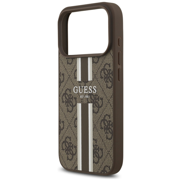 Etui Guess 4G Printed Stripes MagSafe do iPhone 17 Pro brązowy