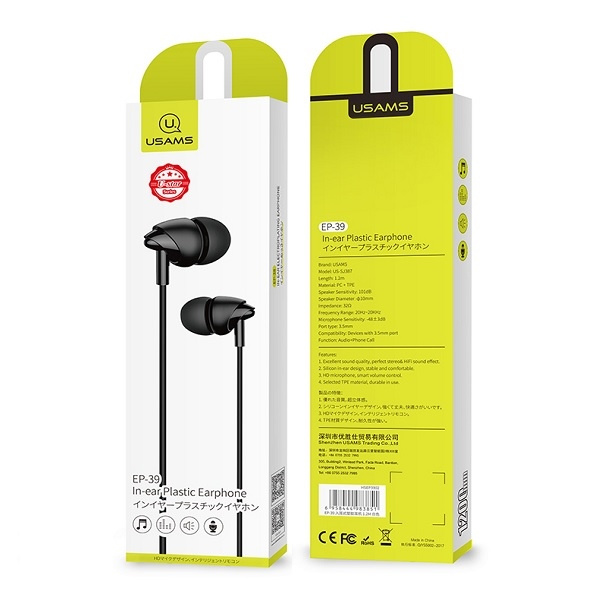 USAMS Słuchawki stereo EP-39 3,5 mmczarny/black HSEP3901