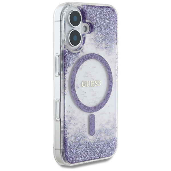 Etui Guess HC Resin Bottom Glitter do iPhone 16 MagSafe fioletowy