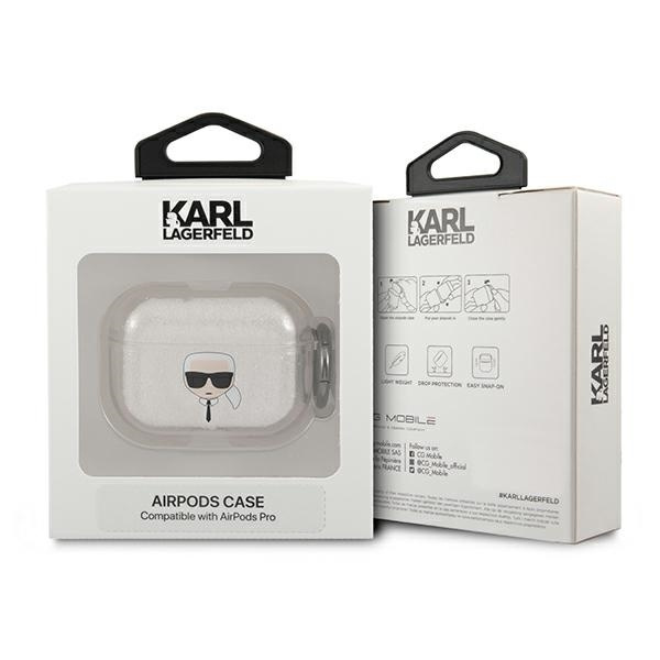 KARL LAGERFELD KLAPUKHGS AIRPODS PRO COVER SREBRNY/SILVER GLITTER KARL`S HEAD