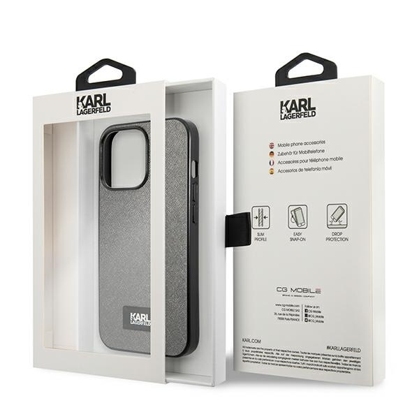 KARL LAGERFELD KLHCP13XSFMP2DG IPHONE 13 PRO MAX 6,7" HARDCASE SREBRNY/SILVER SAFFIANO PLAQUE