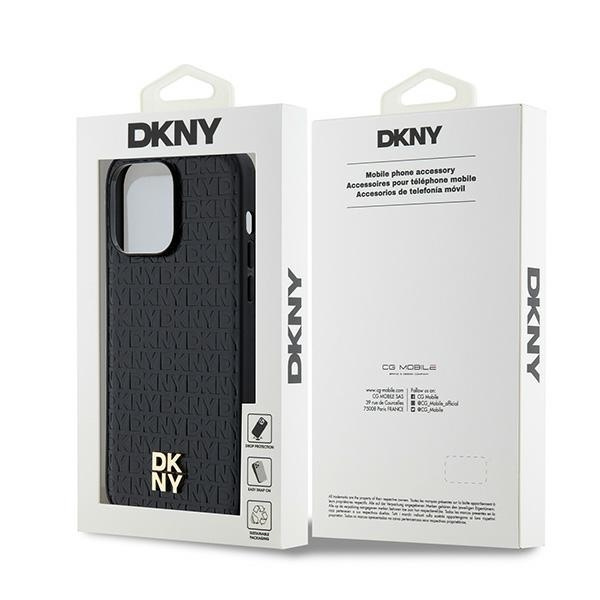 DKNY DKHMP14XPSHRPSK iPhone 14 Pro Max6.7" czarny/black hardcase Leather Monogram Pattern Metal Logo MagSafe