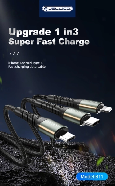 JELLICO kabel B11 3w1 3.1A 1.2M Czarny