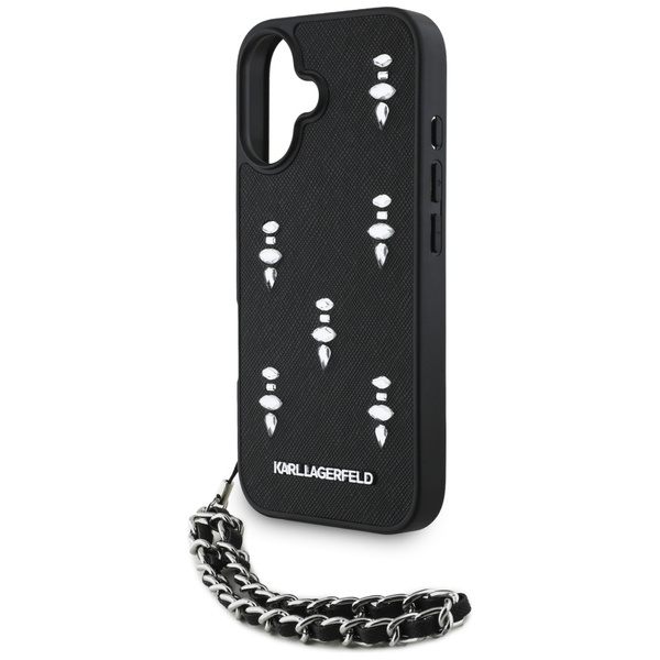 Etui Karl Lagerfeld Saffiano Crystals    w/Chain do iPhone 16 czarny