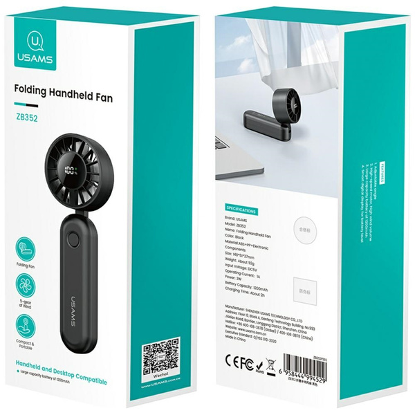 Wiatrak ręczny USAMS Mini ZB352 1200mAh  składany czarny