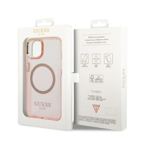Guess GUHMP14SHTCMP iPhone 14 / 15 / 13 6,1" różowy/pink hard case Gold Outline Translucent MagSafe