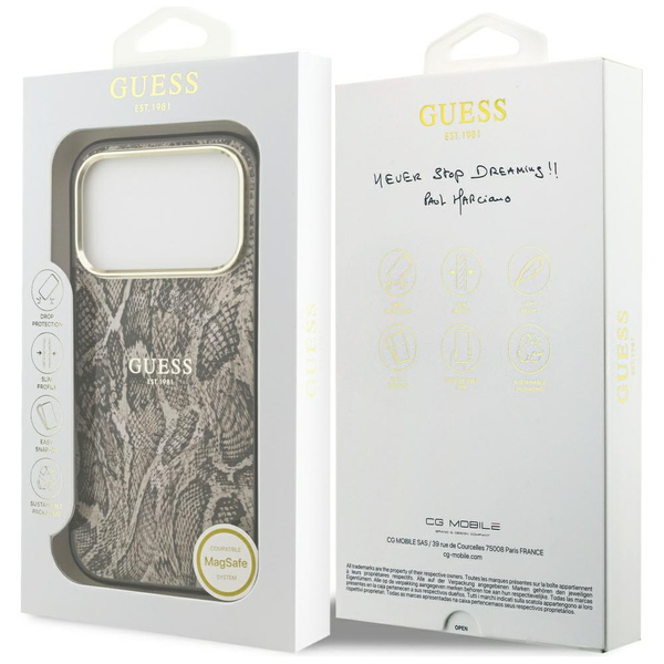 Etui Guess Python Pattern MagSafe do     iPhone 17 Pro brązowy