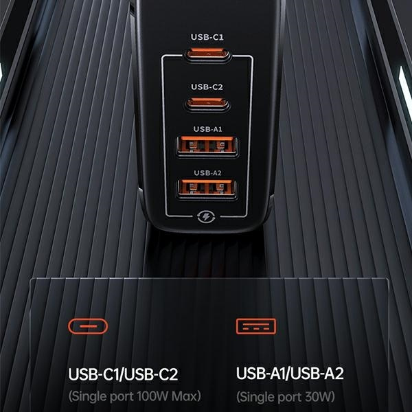 USAMS Ład. siec. 2xUSB-C+2xUSB T44 100W (only head) PD3.0 +QC3.0 Fast Charging czarny/black CC145TC01 (US-CC145)