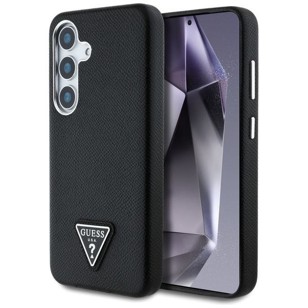 Etui Guess Grained Triangle Logo MagSafe do Samsung Galaxy S25 czarny