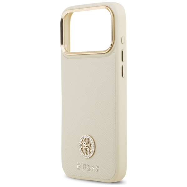 Etui Guess Grained Strass Logo MagSafe   do iPhone 17 Pro Max beżowy