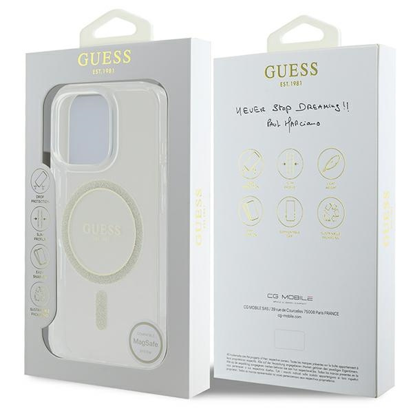 Guess GUHMP16XHFGERET iPhone 16 ProMax 6.9" przeźroczysty/transparent hardcase IML Glitter Circle MagSafe