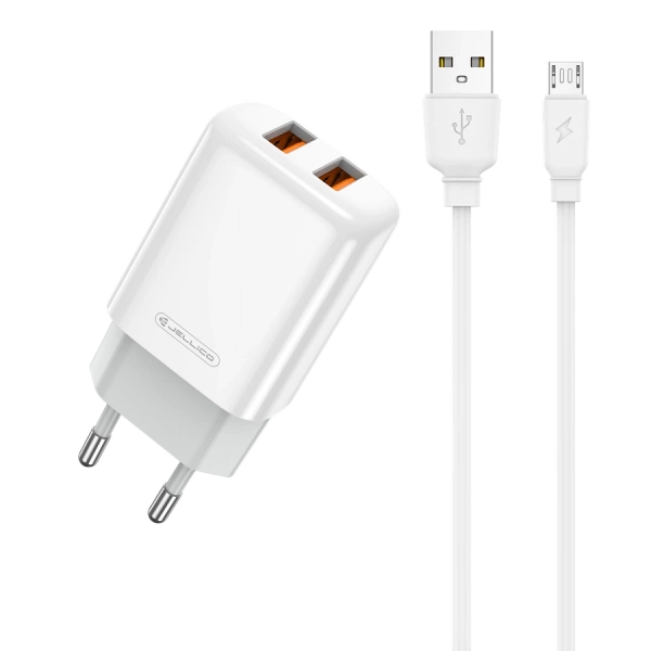 JELLICO ładowarka sieciowa EU02 2.4A 12W 2xUSB + kabel Micro Biały