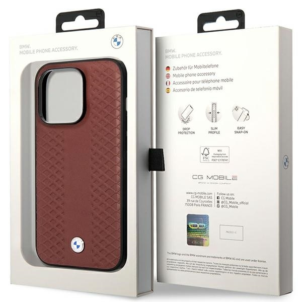 Case BMW BMHCP14X22RFGR iPhone 14 Pro Max 6.7" Burgundy/burgundy Leather Diamond Pattern