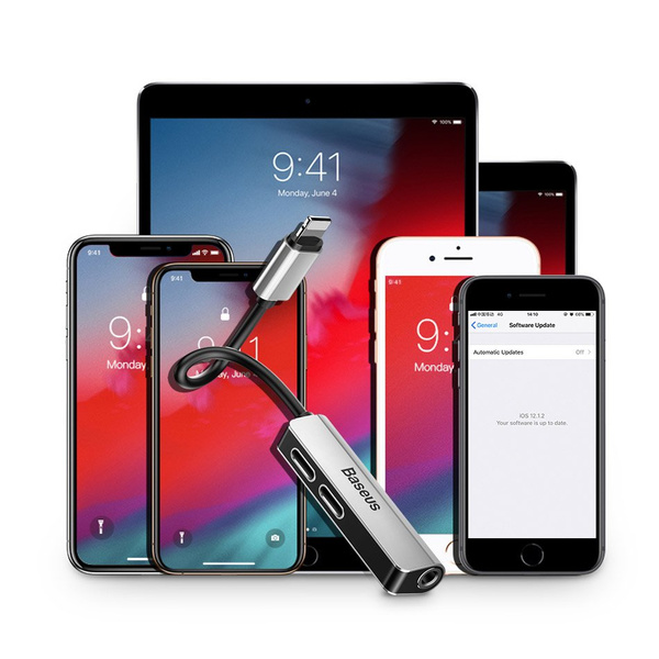 BASEUS AUDIO CONVERTER L52 ADAPTER LIGHTNING TO 2X LIGHTNING + MINI JACK 3.5MM BLACK (CALL52-01)