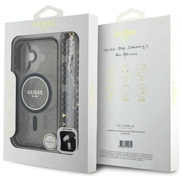 Guess GUHMP16SHGCRELSK iPhone 166.1" czarny/czarny hardcase IML Glitter With Pearl Strap MagSafe
