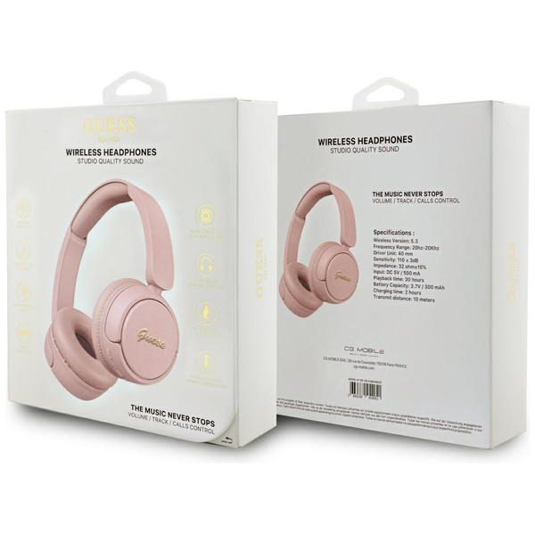 Słuchawki nauszne Guess Bluetooth 5.3    Metal Logo Script różowy