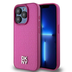 DKNY DKHMP15LPSHRPSP iPhone 15 Pro6.1" różowy/pink hardcase Leather Monogram Pattern Metal Logo MagSafe