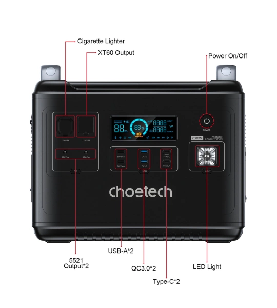 Choetech portable power station LiFePO4 1997Wh 2000W power bank black (BS006 Super Mini)