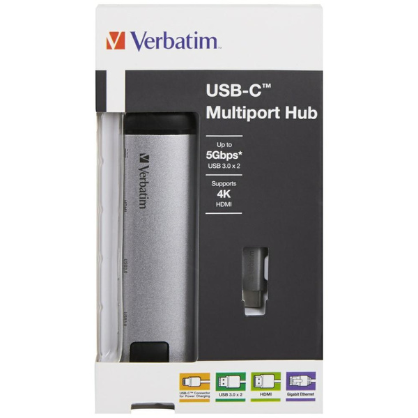 Verbatim Adapter Hub USB-C - USB-C/      2xUSB-A 3.0/HDMI/Eternet aluminiowy/aluminum 49141