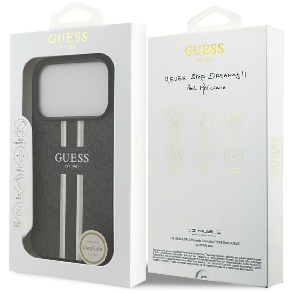 Etui Guess 4G Printed Stripes MagSafe do iPhone 17 Pro czarny