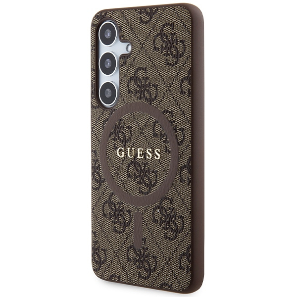 GUESS GUHMS24SG4GFRW S24 S921 BRĄZOWY/BROWN HARDCASE 4G COLLECTION LEATHER METAL LOGO MAGSAFE