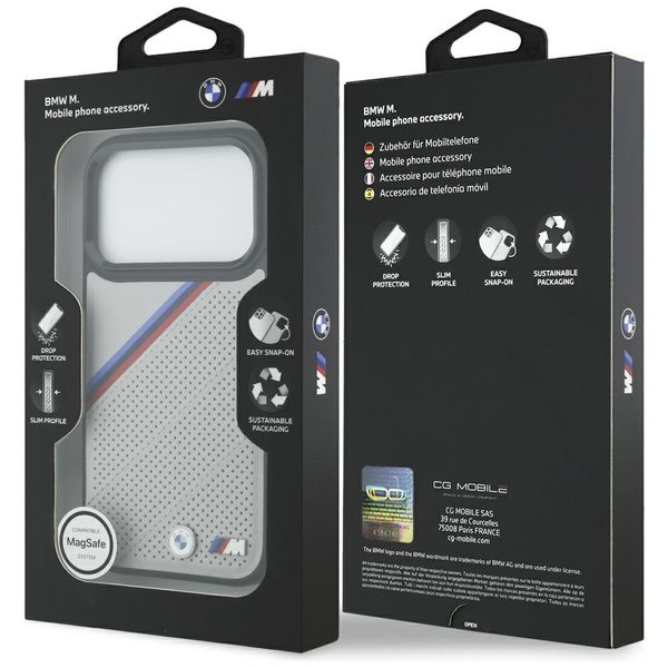 Etui BMW M Tricolor Metal Logo MagSafe   do iPhone 17 Pro szary