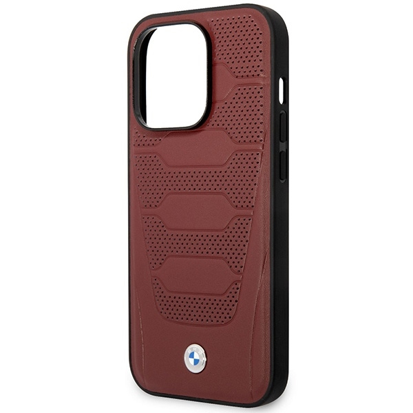 Etui BMW Leather Seats Pattern MagSafe na iPhone 14 Pro - burgundowe