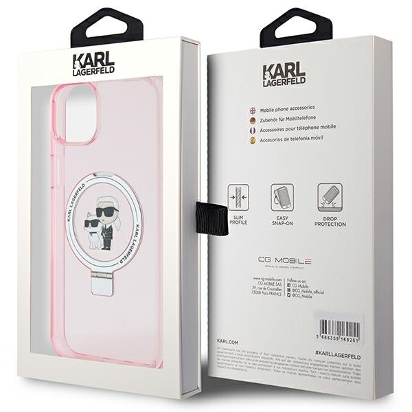 Etui Karl Lagerfeld Ring Stand Karl&Choupettte MagSafe do iPhone 15 Plus - różowe