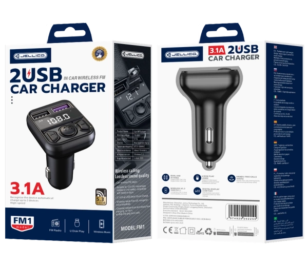 JELLICO transmiter FM FM1 2xUSB 3.1A Czarny