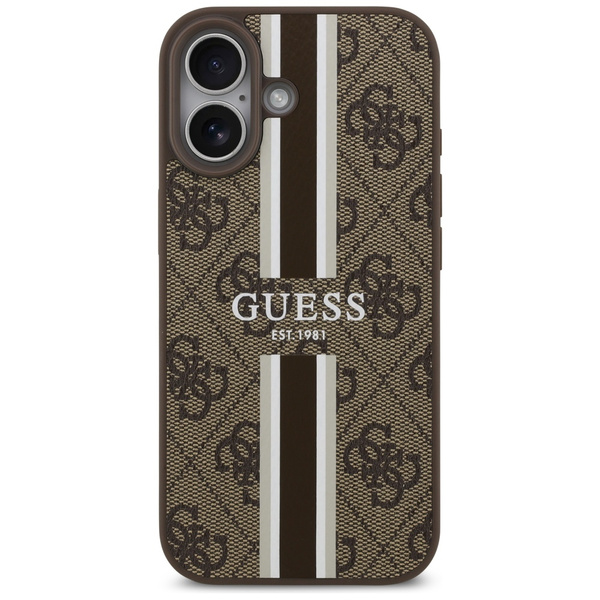 Etui Guess 4G Printed Stripes MagSafe do iPhone 17 brązowy