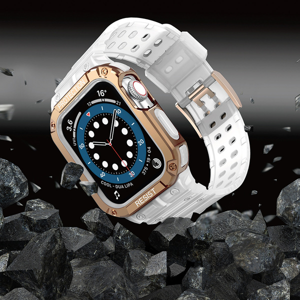 PROTECT STRAP BAND BAND WITH CASE FOR APPLE WATCH 7 / SE (45/44 / 42MM) CASE ARMORED WATCH COVER PINK