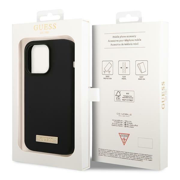 Guess GUHMP14LSBPLK iPhone 14 Pro6,1" czarny/black hard case Silicone Logo Plate MagSafe