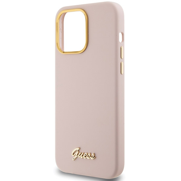Guess GUHCP15XSMBSLP iPhone 15 Pro Max 6.7" różowy/pink hardcase Silicone Script Metal Logo & Frame