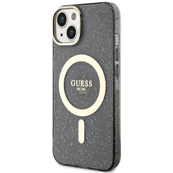 Guess GUHMP14MHCMCGK iPhone 14 Plus/ 15 Plus 6.7" czarny/black hardcase Glitter Gold MagSafe