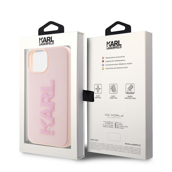 Etui Karl Lagerfeld 3D Rubber Glitter Logo na iPhone 15 - różowe