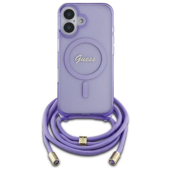 Guess GUHMP16SHCTSGNSU iPhone 16 6.1"    fioletowy/purple hardcase Crossbody Cord Script MagSafe