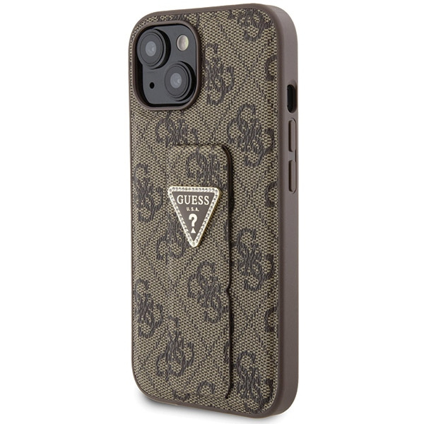 Guess GUHCP15SPGS4TDW iPhone 15 / 14 / 13 6.1" brązowy/brown hardcase Grip Stand 4G Triangle Strass