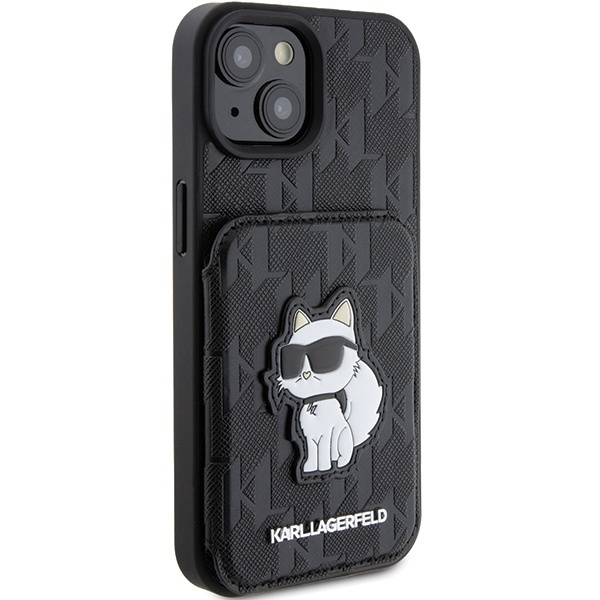 Karl Lagerfeld Saffiano Cardslots and Stand Monogram Choupette case for iPhone 15 - black