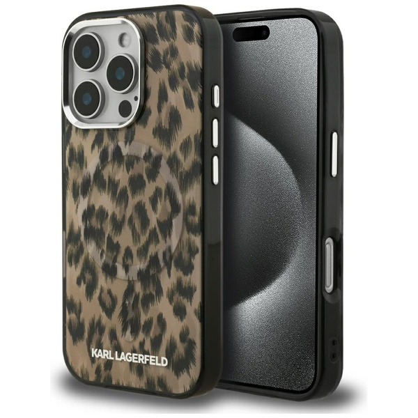 Etui Karl Lagerfeld IML Leopard Pattern  MagSafe do iPhone 16 Pro brązowy